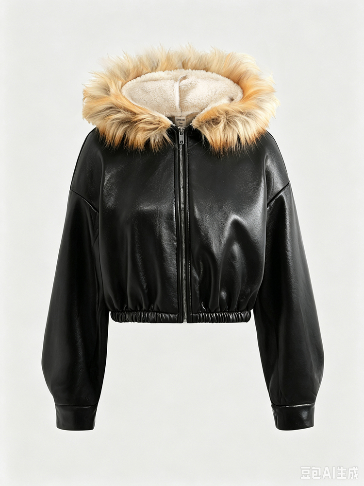 SHEIN Teen Girl Girls Teenagers Autumn/Winter Thermal Lined Thickened PU Composite Fleece Hooded Patchwork Oversized Dropped Shoulder Jacket Coat Daily Streetwear Y2K - Black - View 5