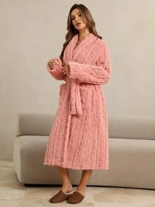 HautHeat Women's Plush Comfortable Long Sleeve Pocket Lounge Robe - Pink - View 4