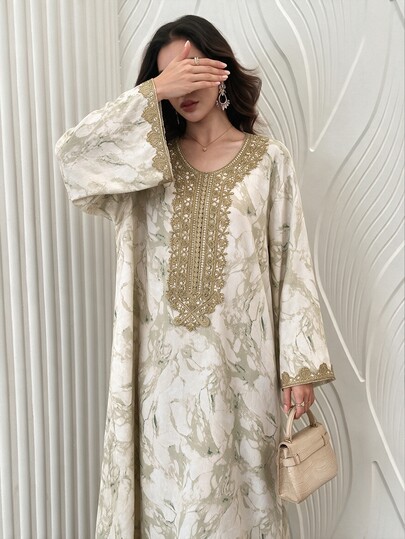 Al Najma Arabian Dresses Kontras Sequin Blok Warna Bunga