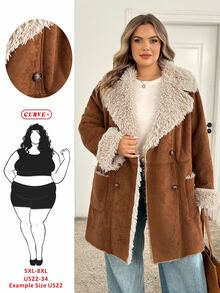SHEIN CURVE+ Suede Fleece Composite Thickened Plus Size Jacket, Autumn/Winter - Brown - View 7