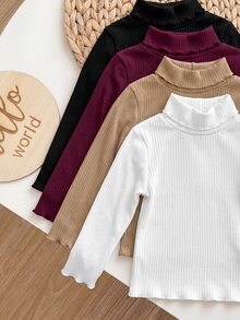 SHEIN Baby Girl Solid Color High Neck Long Sleeve Casual Autumn Top Pcs - Multicolor - View 3