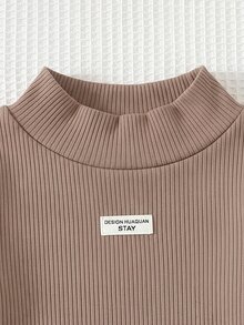SHEIN (1 Random Piece)Baby Boy Autumn/Winter Cute Knit Solid Color Letter Graphic Thermal Lined Long Sleeve Top - Brown - View 5