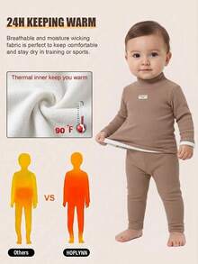 SHEIN (1 Random Piece)Baby Boy Autumn/Winter Cute Knit Solid Color Letter Graphic Thermal Lined Long Sleeve Top - Brown - View 6