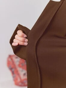 SHEIN Women's Solid Color Regular-Shoulder Long Sleeve Casual Short Jacket, Versatile & Minimalist - Coffee Brown - View 7