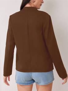 SHEIN Women's Solid Color Regular-Shoulder Long Sleeve Casual Short Jacket, Versatile & Minimalist - Coffee Brown - View 2