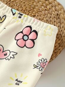 SHEIN Newborn Baby Girl Loose Casual Comfortable Round Neck Cartoon Pattern Outfit Set - Multicolor - View 8
