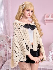 Sweetness Women's Autumn/Winter Cute Bow-Knit Cardigan - Beige - View 5