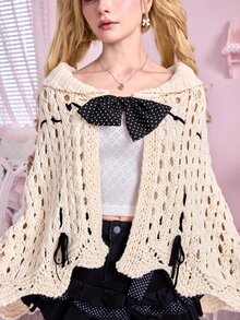 Sweetness Women's Autumn/Winter Cute Bow-Knit Cardigan - Beige - View 3