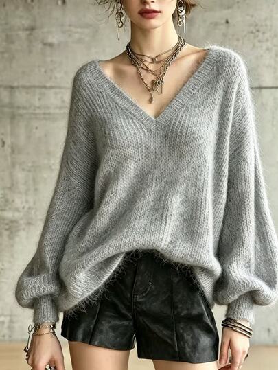 LUMIGAL Women's Comfortable Minimalist Ribbed Long Sleeve Sweater Fashion
