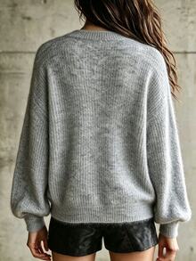 LUMIGAL Women's Comfortable Minimalist Ribbed Long Sleeve Sweater Fashion - Grey - View 2