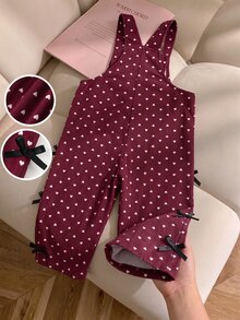 Elladie kids Girls Cute Heart Print Ribbed Jumpsuit, 2026 Autumn/Winter Fashion Wide Leg Overalls - Burgundy - View 2