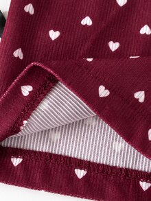 Elladie kids Girls Cute Heart Print Ribbed Jumpsuit, 2026 Autumn/Winter Fashion Wide Leg Overalls - Burgundy - View 8