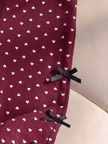 Elladie kids Girls Cute Heart Print Ribbed Jumpsuit, 2026 Autumn/Winter Fashion Wide Leg Overalls - Burgundy - View 6