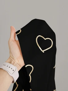 SHEIN Women's Fashionable Casual Heart Print Long Sleeve Shirt - Black - View 8