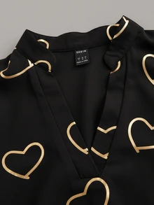 SHEIN Women's Fashionable Casual Heart Print Long Sleeve Shirt - Black - View 5