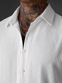 Manfinity Roughcore Men's White Long Sleeve Shirt Collar Shirt Long Pants Set, Autumn/Winter Vacation Casual - White - View 8