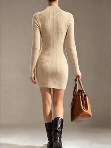 Trelyra Women's Long Sleeve Sweater Dress Everyday Date Beige Fall Sexy - Apricot - View 2