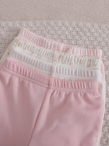 SHEIN 4件組新生女嬰休閒多色條紋碎花連腳長褲，抓絨內裡針織修身長褲，適合嬰兒秋冬日常穿著玩耍 - 彩色 - 查看 6