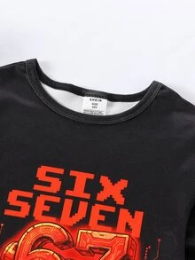 SHEIN 男童螢光印花長袖長褲修身居家服 - 紅色 - 查看 8