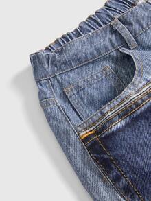 ROMWE Plus Size Women Y2K Millennium Patchwork Ultra Short Denim Five-Point Wide Leg Shorts - Blue - View 3