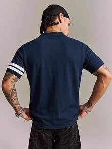 CRAVYNX Blue Men's Short Sleeve Top With Stripe Print - Black - View 4