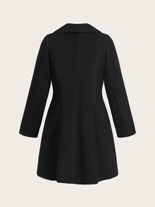 SHEIN Unity Women's Casual Solid Color Turndown Collar Double-Breasted Overcoat, Autumn/Winter Fall Cloth For Women - Black - View 2