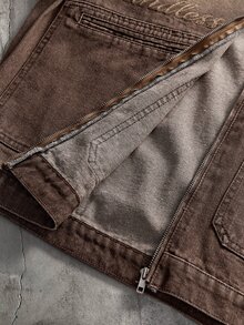 AXEPEAK 男士水洗時尚棕色拉鍊刺繡套裝 - 棕色 - 查看 5