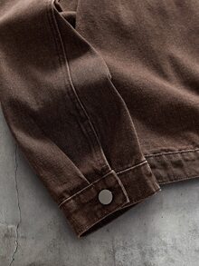 AXEPEAK 男士水洗時尚棕色拉鍊刺繡套裝 - 棕色 - 查看 6