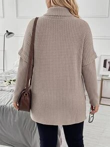 SHEIN CURVE+ ملابس علوية شتوية محبوكة بفتحة جانبية وياقة فرو مقاس كبير US22 - وردي - مشاهدة 2