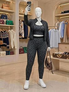 SHEIN EZwear 大尺碼休閒豹紋無袖上衣、長褲與拉鍊外套秋季套裝 - 彩色 - 查看 8