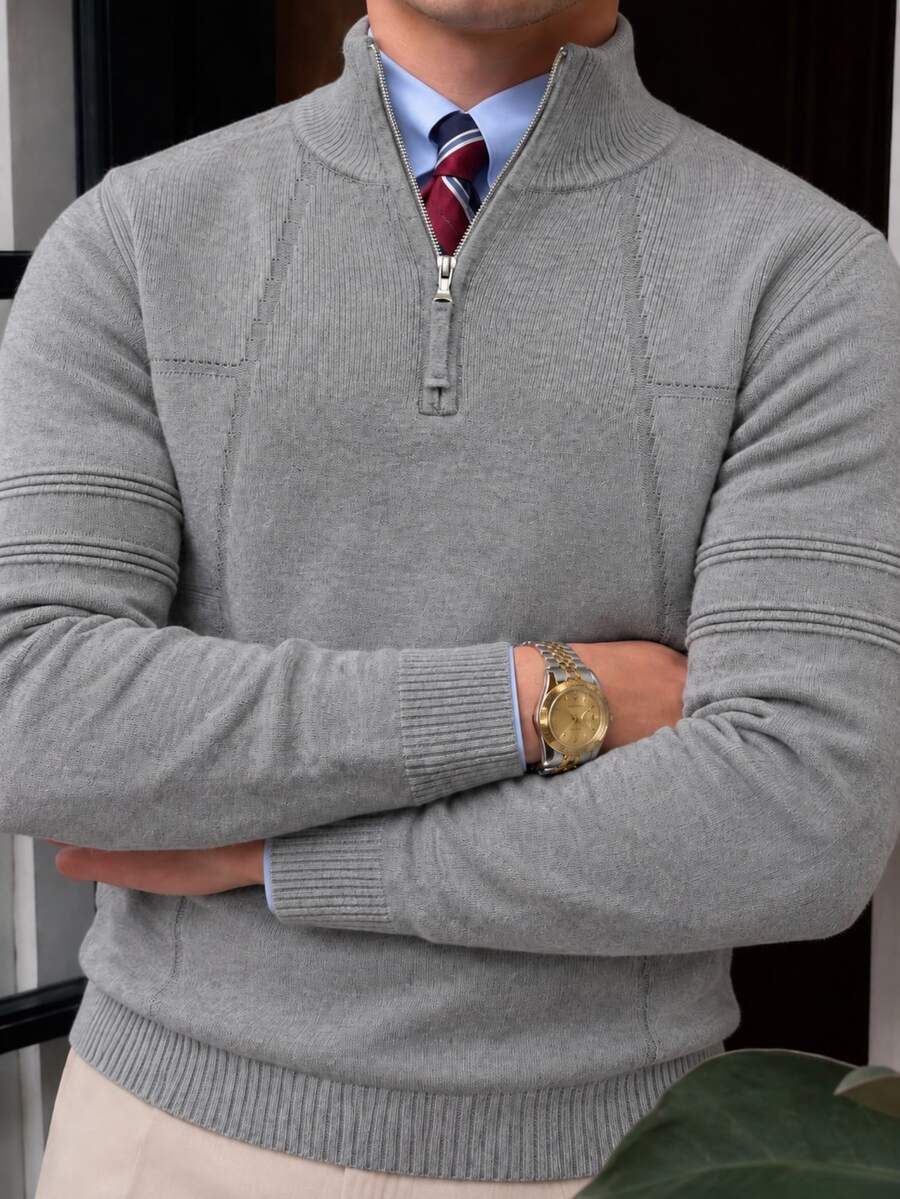 Manfinity Homme Men's Solid Color Casual Versatile Daily Wear Long Sleeve Sweater - Grey - View 1