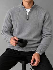 Manfinity Homme Men's Solid Color Casual Versatile Daily Wear Long Sleeve Sweater - Grey - View 2