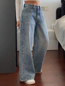 DAZY Women's Regular Waist Loose Straight Leg Casual Streetwear Jeans Y2k School Light Blue Summer - Light Wash - View 6