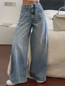 DAZY Women's Regular Waist Loose Straight Leg Casual Streetwear Jeans Y2k School Light Blue Summer - Light Wash - View 3