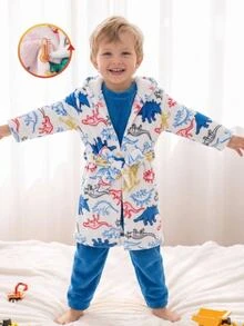 SHEIN Young Boy Autumn/Winter Plush Cartoon Dinosaur Print Pajama Robe Kids - Multicolor - View 1