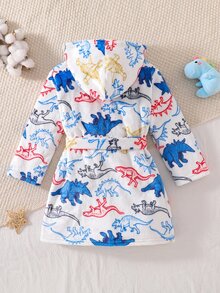 SHEIN Young Boy Autumn/Winter Plush Cartoon Dinosaur Print Pajama Robe Kids - Multicolor - View 2