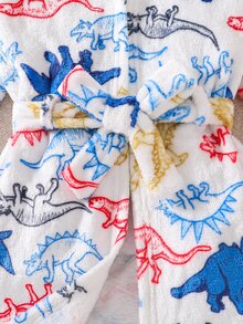 SHEIN Young Boy Autumn/Winter Plush Cartoon Dinosaur Print Pajama Robe Kids - Multicolor - View 5