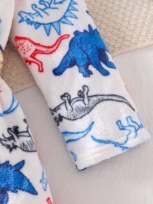 SHEIN Young Boy Autumn/Winter Plush Cartoon Dinosaur Print Pajama Robe Kids - Multicolor - View 4