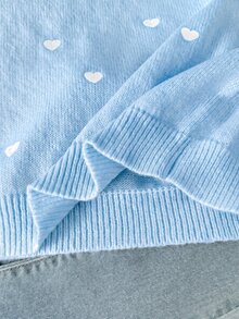 SHEIN 女童心形刺繡鏤空拼接秋季毛衣 - 藍色 - 查看 9