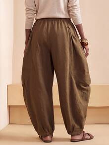 Zivah Autumn/Winter New Loose Bud Lantern Wide Leg Long Pants With Pockets Trousers For Party Birthday Back To School Daily Outing All-Match Versatile Holiday Office Commute Elegant Wear - Brown - View 4
