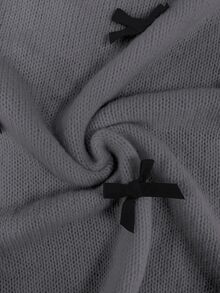 Vionelle Minimalist Cute Casual 3D Bow Decor Crew Neck Knit Sweater, Plus Size - Dark Grey - View 6