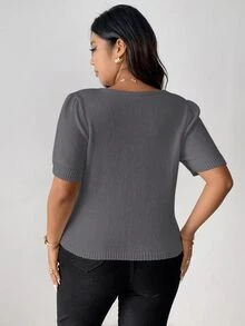 Vionelle Minimalist Cute Casual 3D Bow Decor Crew Neck Knit Sweater, Plus Size - Dark Grey - View 2