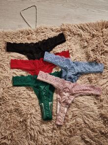 HautHeat 5pcs Lace Patchwork Sexy Multi-Color Set Comfortable Daily Women's Thongs - Multicolor - View 2