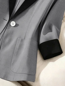 Franclia Women's Fall Contrast Color Lapel Casual Elegant Commute 3/4 Sleeve Lightweight Blazer Jacket Office Work Business Grey - Light Grey - View 6
