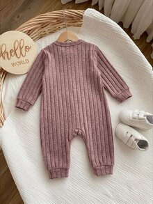 SHEIN Newborn Baby Girl Cute Casual Knitted Duck Pattern Long Sleeve Romper - Dusty Pink - View 6