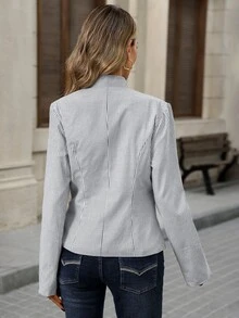 Brillora Women's "New Chinese Style" Jacket Mandarin Collar Button Closures Napoleon-Style Suitable For Work Going Out Smart Casual,Stripe Jacket - Black and White - View 3