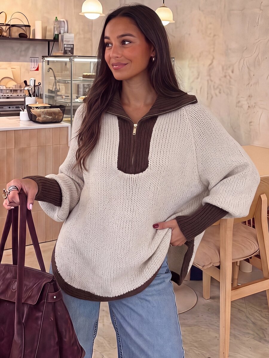 Brillora Metal Zipper High Neck/Chimney Collar Half-Zip Pullover ...
