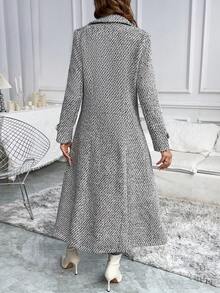 Pariaura Women's Autumn/Winter Herringbone Pattern Lapel Collar Double-Breasted Long Elegant Overcoat Fall Cloth For Women - Black and White - View 2