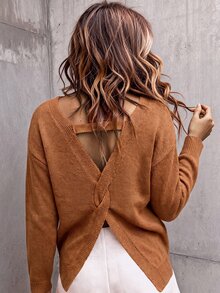 SHEIN LUNE Women's Street Fashion Long Sleeve Versatile Sweater For Daily Wear - Orange - View 1