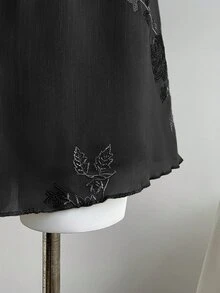 Elamini 新款中式性感透視刺繡綠色女款裙 - 黑色 - 查看 6